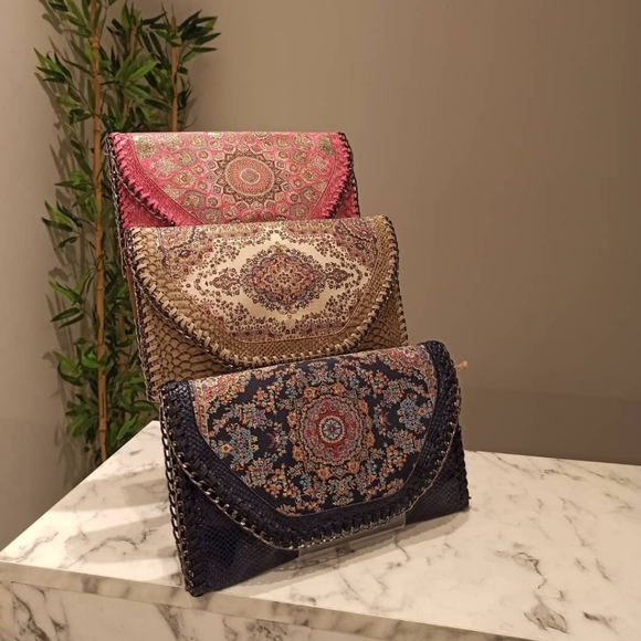 Handmade Boho Clutch Bag Crossbody Purse in Soft Vegan Leather - Picture 7 of 12